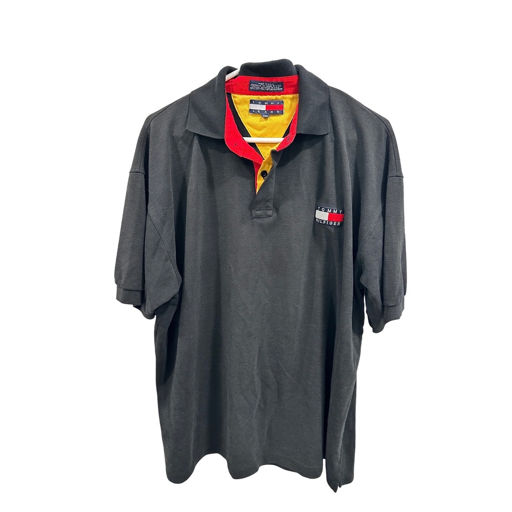 Vintage Tommy Hilfiger Jeans‎ Polo Shirt Mens XXL Black Red Yellow Made in USA
